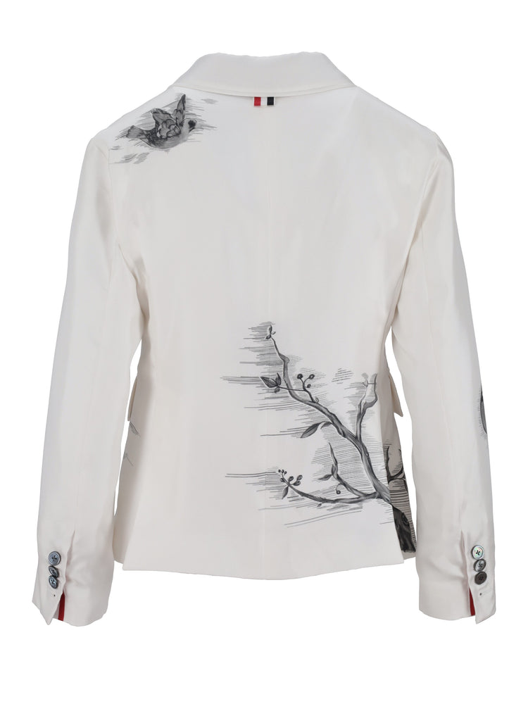 FIT 3- HIGH ARMHOLE SPORTCOAT (UNCONSTRUCTED) IN ENGINEERED BIRD TOILE PRINTED SILK TWILL