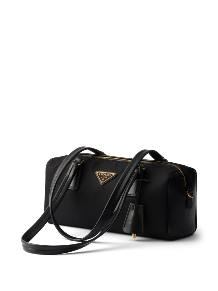 Re-Nylon and leather medium top-handle bag with padlock