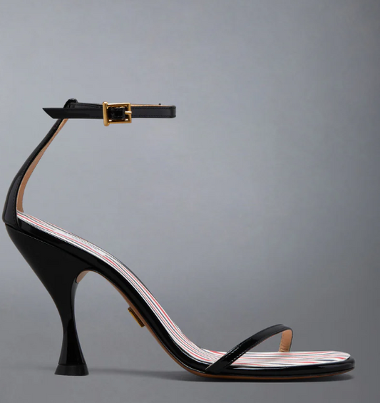 4 BAR STRAPPY HEEL SANDAL W/ 90MM ROUND CURVED HEEL IN SOFT PATENT LEATHER