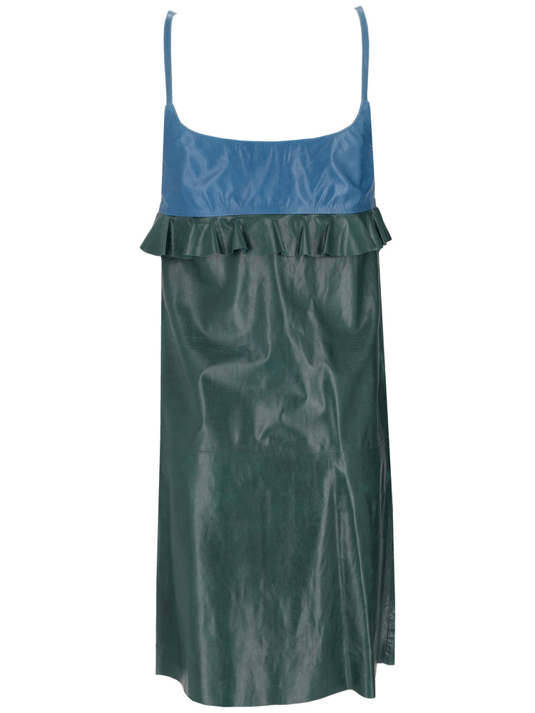 LA ROSE leather dress top azzurro gonna verde