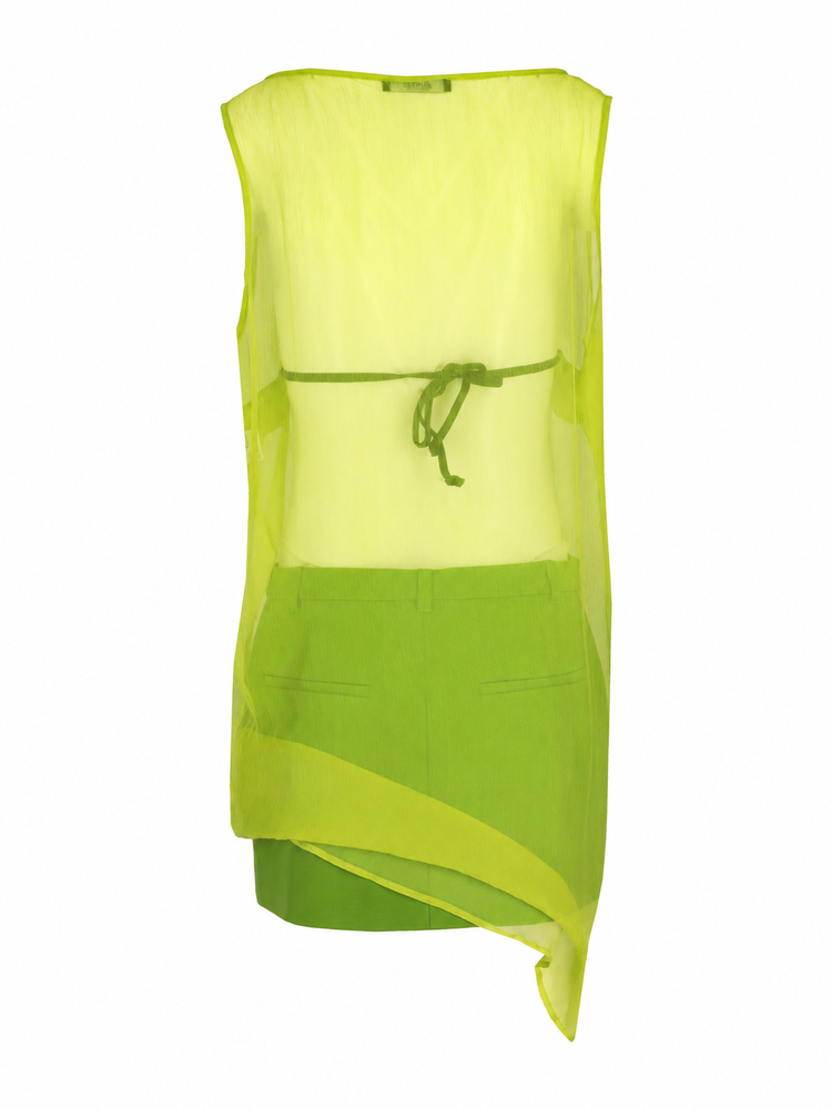 LA ROSE green silk long dress with rouches