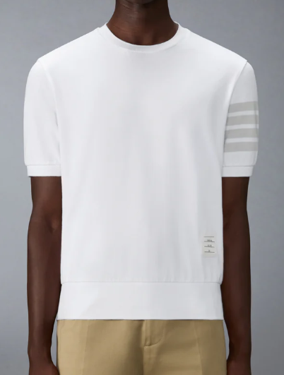 GARMENT DYED SHORT SLEEVE RIB CUFF TEE IN MED WEIGHT JERSEY W/ OVERDYED 4 BAR