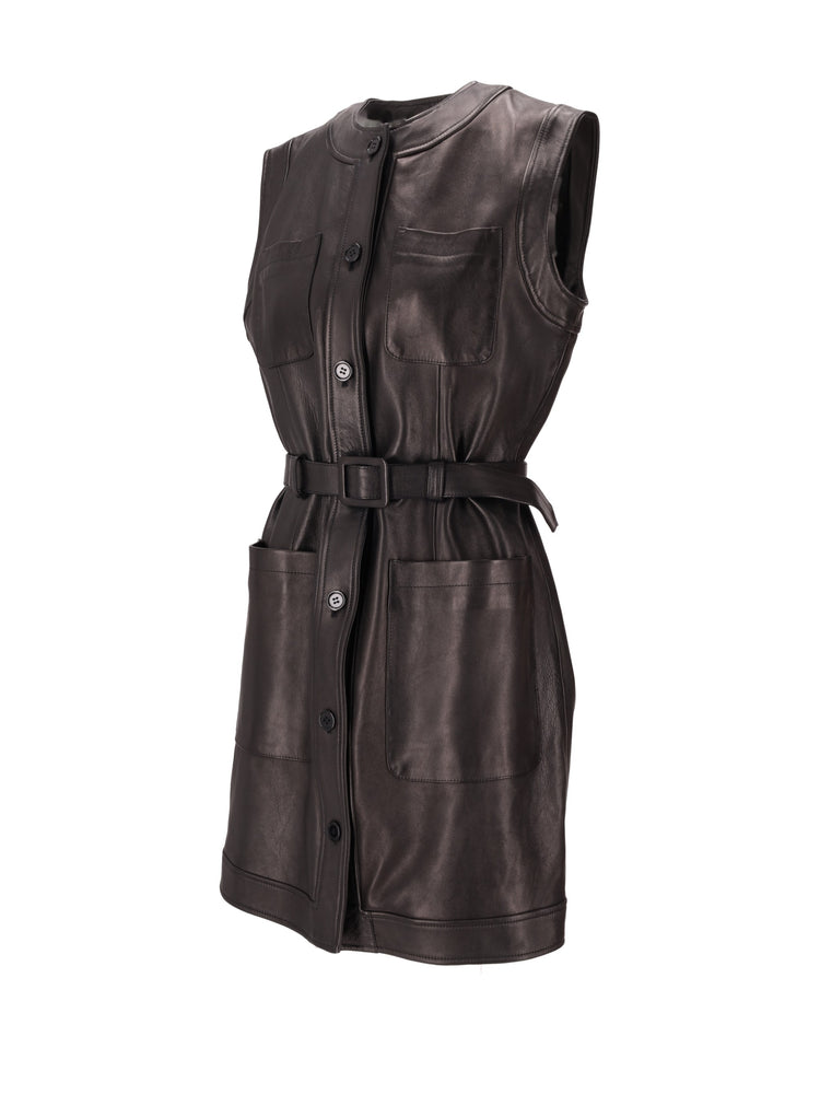 LA ROSE leather dress marrone