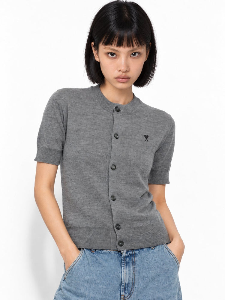 SHORT SLEEVES CARDIGAN WITH CONTRASTED AMI DE COEUR