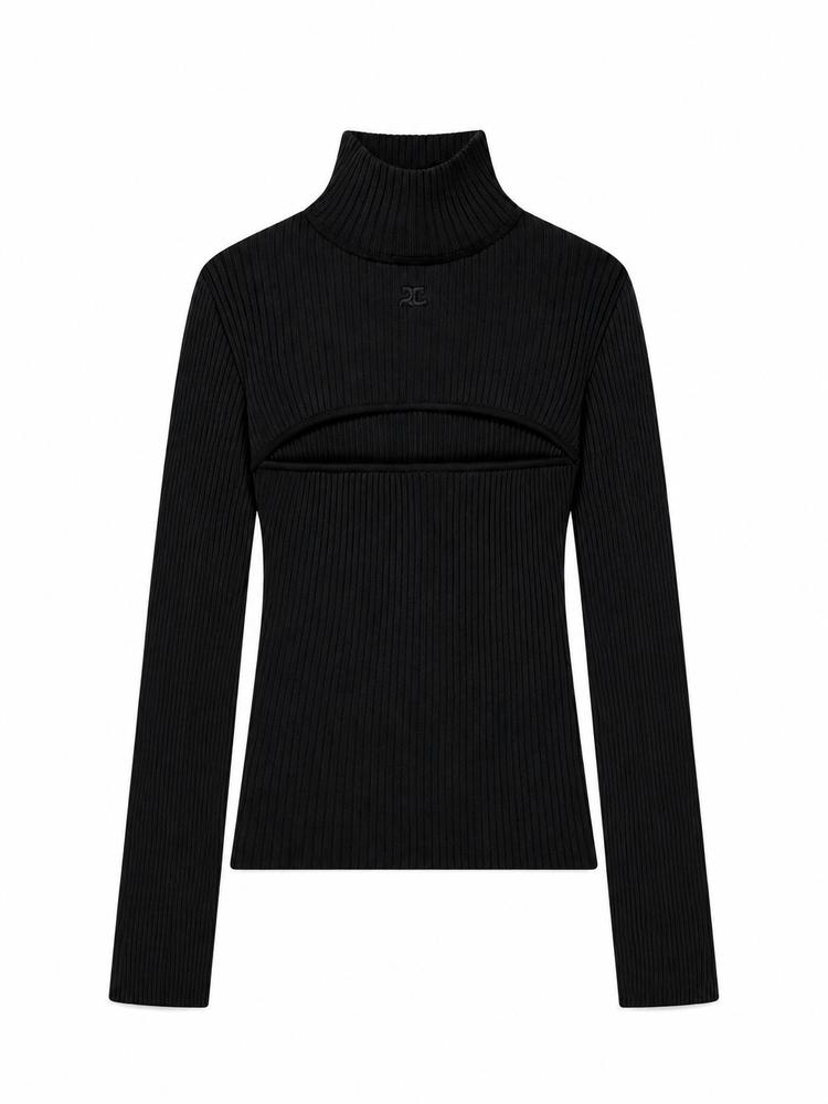 RIB KNIT SLASH MOCKNECK SWEATER
