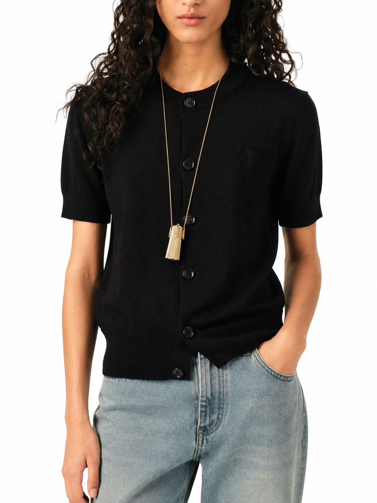SHORT SLEEVES CARDIGAN WITH CONTRASTED AMI DE COEUR
