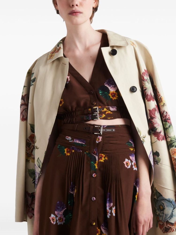 floral-print single-breasted coat