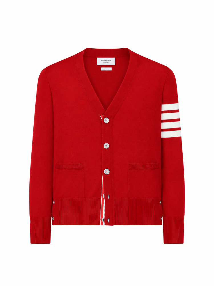 CLASSIC V-NECK CARDIGAN IN FINE MERINO WOOL W/ 4BAR STRIPES