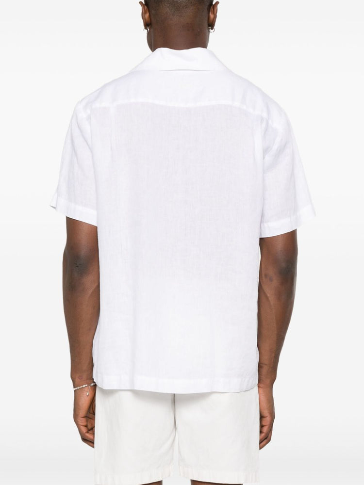 floral-embroidery linen shirt