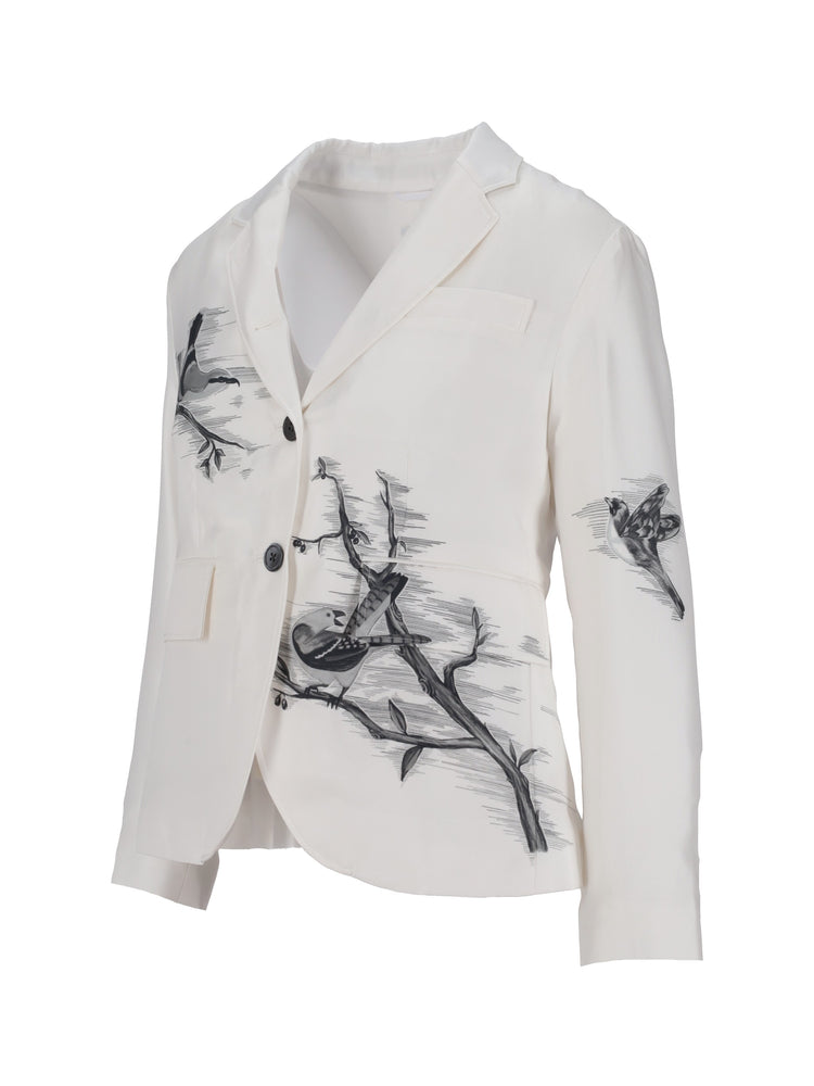 FIT 3- HIGH ARMHOLE SPORTCOAT (UNCONSTRUCTED) IN ENGINEERED BIRD TOILE PRINTED SILK TWILL