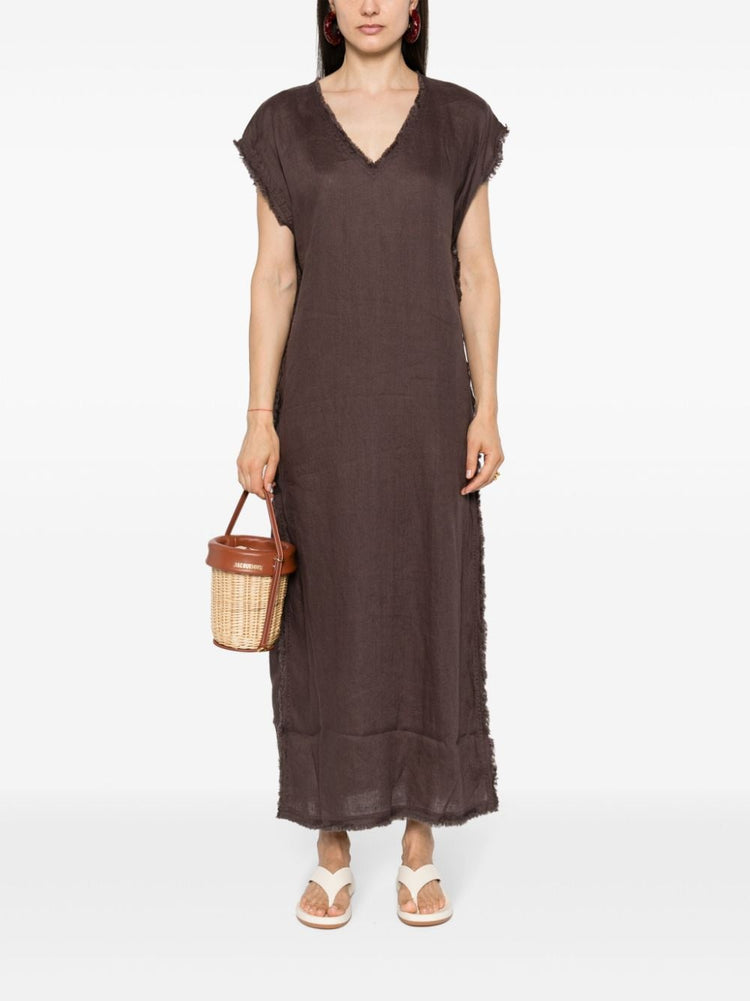 frayed linen midi dress