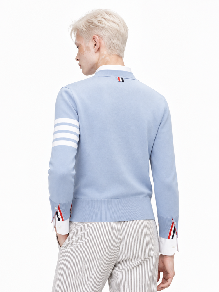 CLASSIC V-NECK CARDIGAN IN FINE MERINO WOOL W/ 4BAR STRIPES