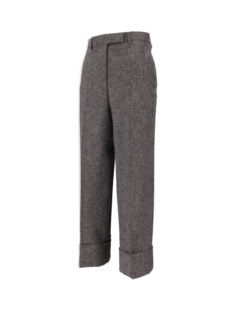 HIGH WAISTED WIDE LEG TROUSER IN SOLID DONEGAL TWEED