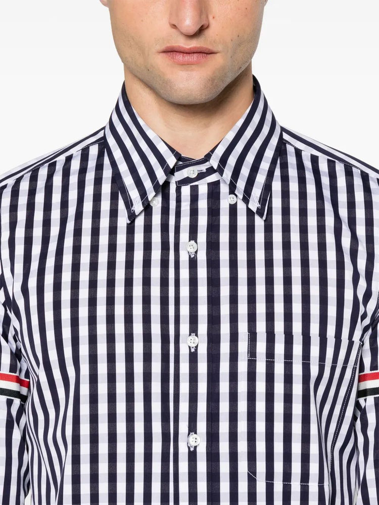 STRAIGHT FIT PC L/S SHIRT W/GG ARMBAND IN GINGHAM CHECK POPLIN