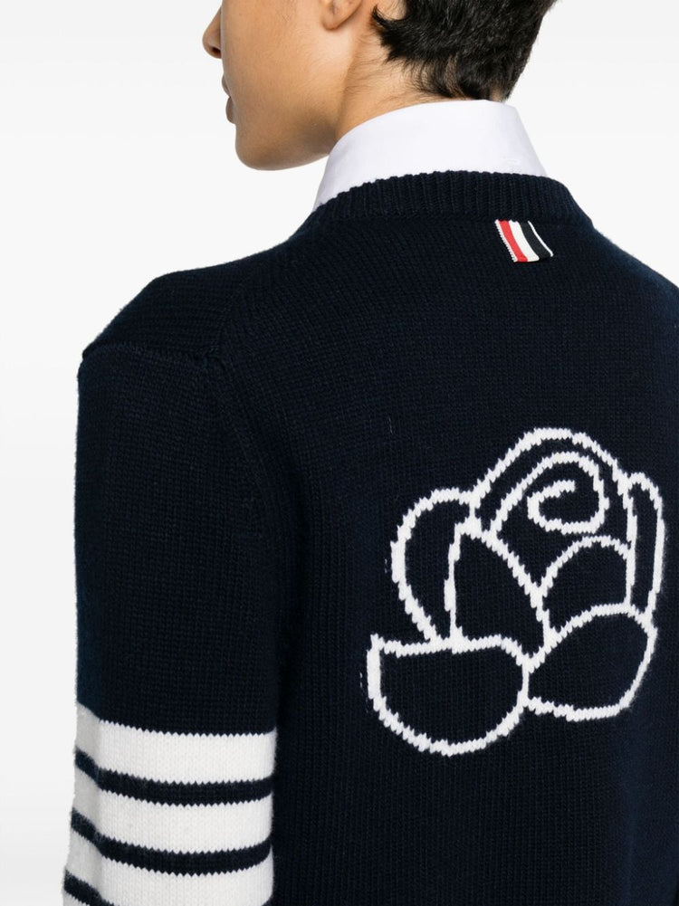 floral-intarsia cotton jumper