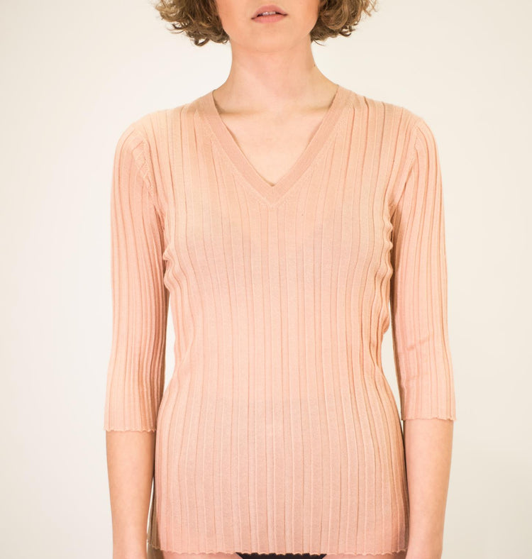 LA ROSE V neck cash/silk hot pink