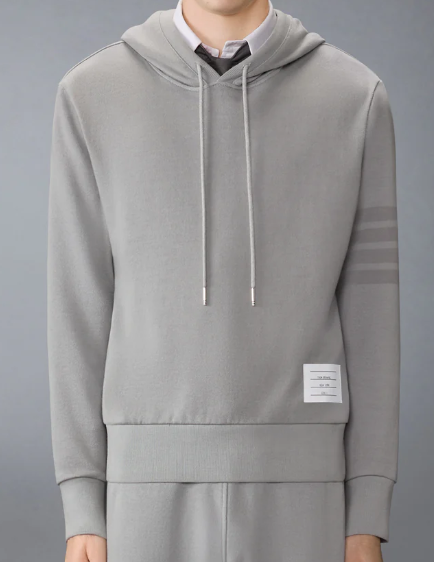 LONG SLEEVE HOODIE PULLOVER W/ OVERDYED 4 BAR IN SOLID LOOPBACK