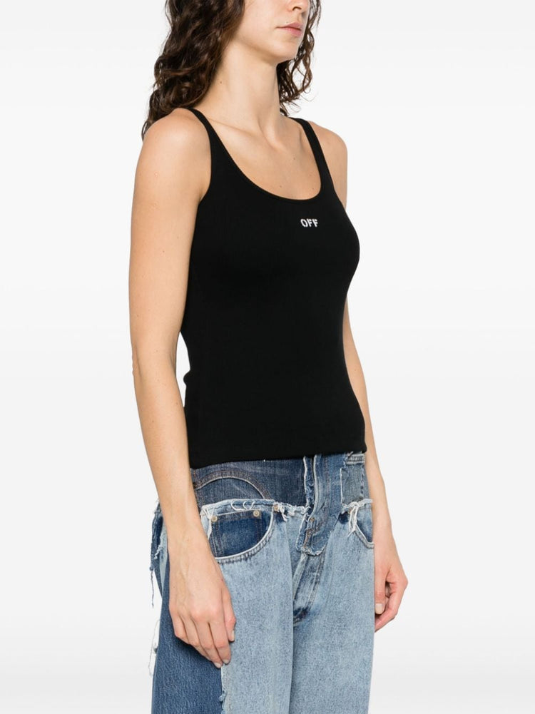 OFF STAMP RIB TANK TOP BLACK WHITE