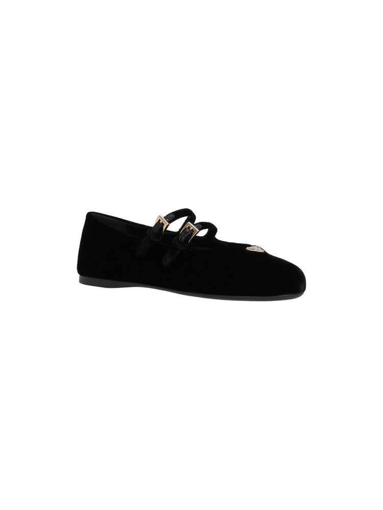 velvet-finish ballerina shoes