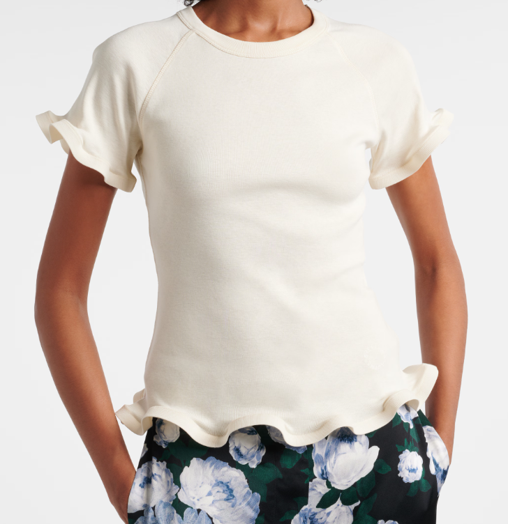 FRILLED HEM RIB T-SHIRT
