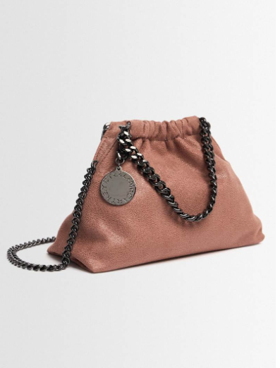 FALABELLA MINI DRAWSTRING BAG ECO SHAGGY DEER W/DARK RUTHENIUM COLOR CHAIN