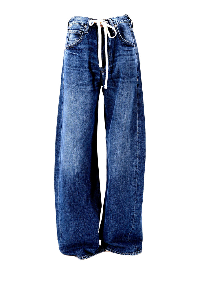 Brynn drawstring-waist cotton jeans MID INDIGO