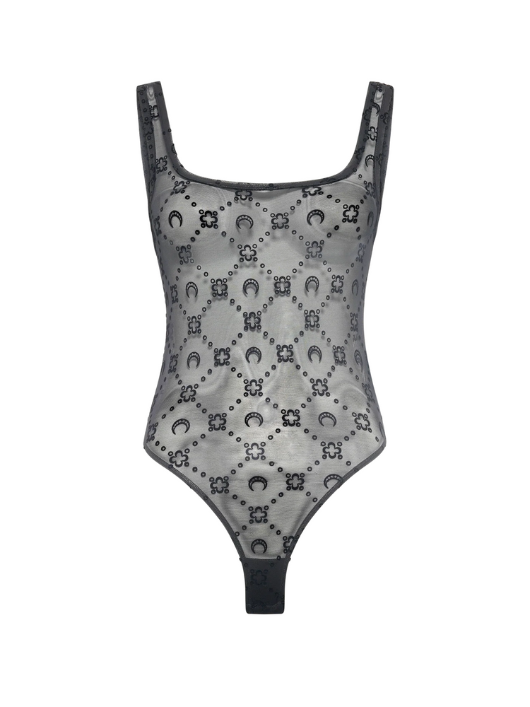 MOONOGRAM MESH FLOCK SQUARENECK BODYSUIT