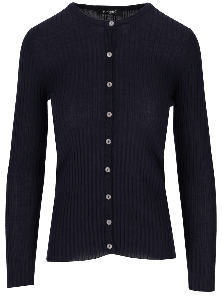 La Rose cash/silk ribs r-neck cardigan