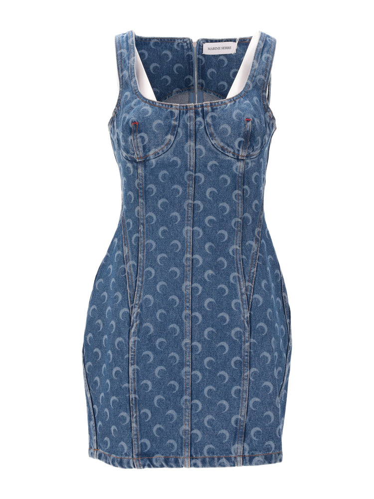 MOON LASER DENIM BUSTIER DRESS