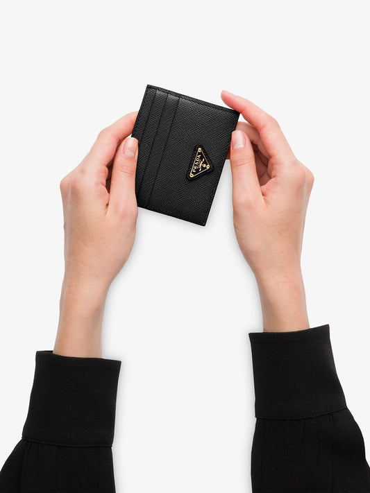 logo-plaque Saffiano leather cardholder