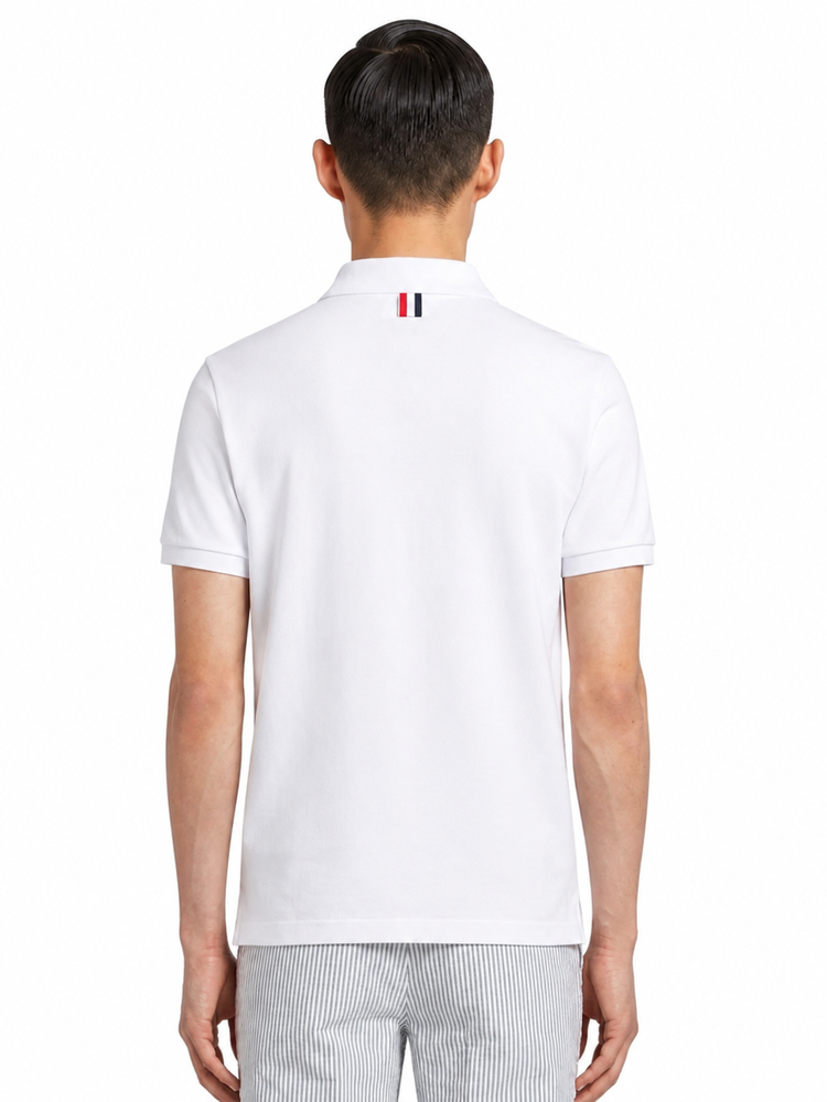 SHORT SLEEVE RIB CUFF POLO W/ ENGINEERED 4 BAR STRIPE IN CLASSIC PIQUE