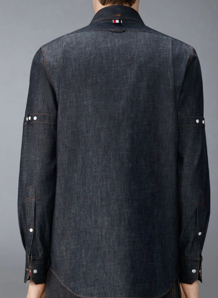 L/S BD STRAIGHT FIT SHIRT W/ RWB INNER CUFF DETAIL AND SELF ARMBAND IN SHIRTING DENIM