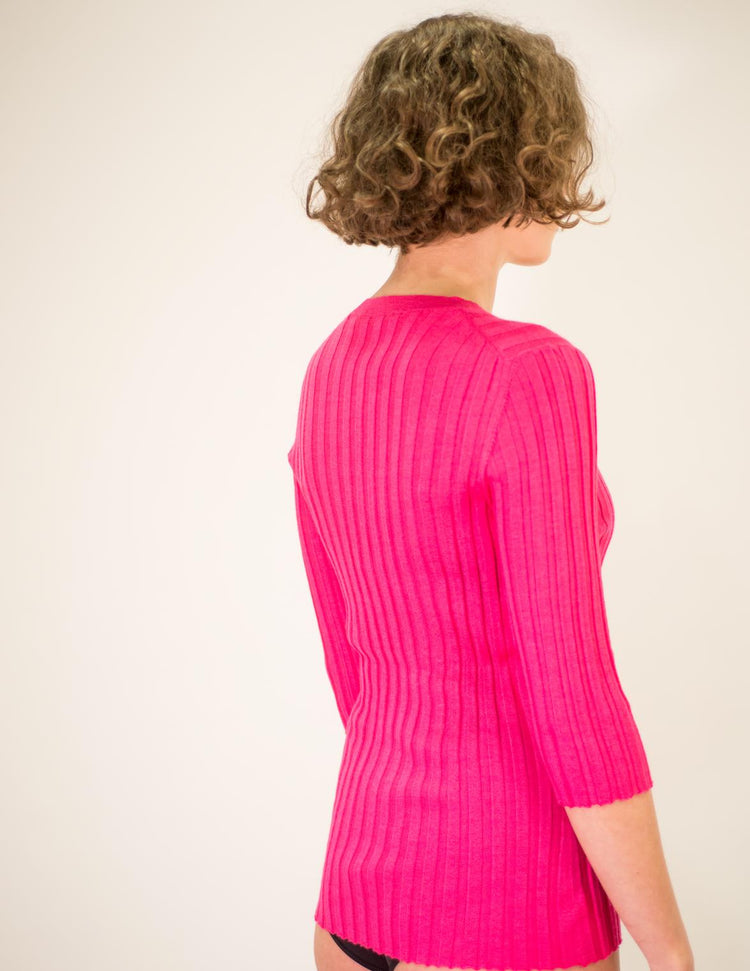 LA ROSE V neck cash/silk hot pink