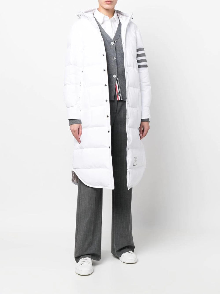 DOWN FILLED BELOW KNEE HOODED SHIRTDRESS W/ 4 BAR IN MILITARY RIPSTOP