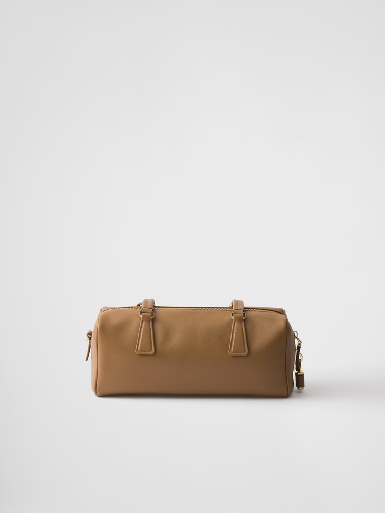 Re-Nylon and leather medium top-handle bag with padlock