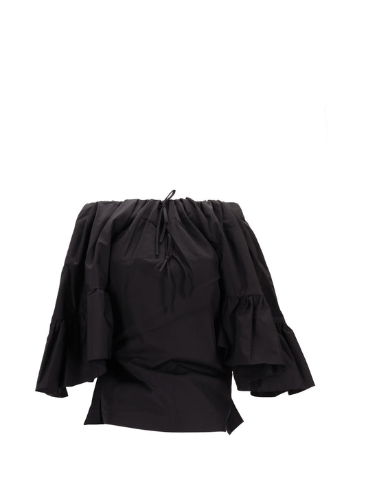 TOP W/ BACK DRAPE & RUFFLE SLEEVES