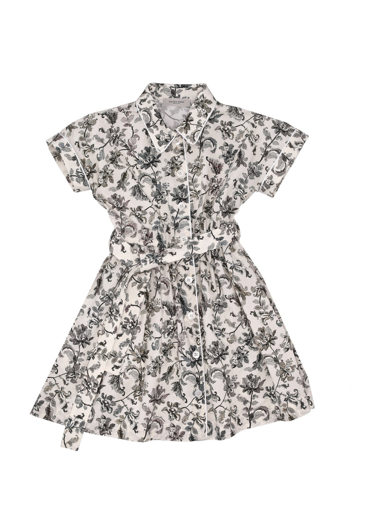 JOURNEY GIRL'S SHIRT DRESS EDGE PIPING INSERT LIGHT COTTON CANVAS A.O. FLOWER PRINT