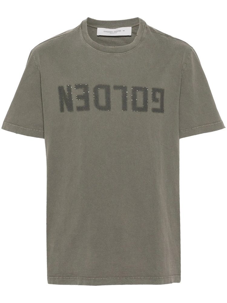 GOLDEN M'S REGULAR T-SHIRT DISTRESSED COTTON JERSEY WITH LOGO