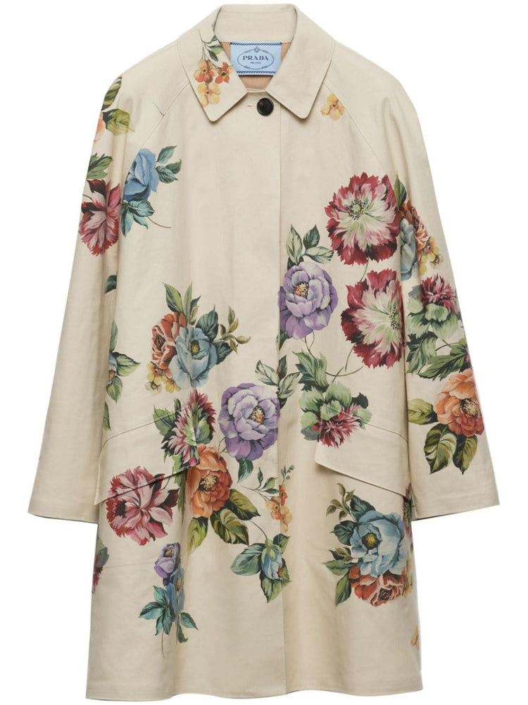 floral-print single-breasted coat