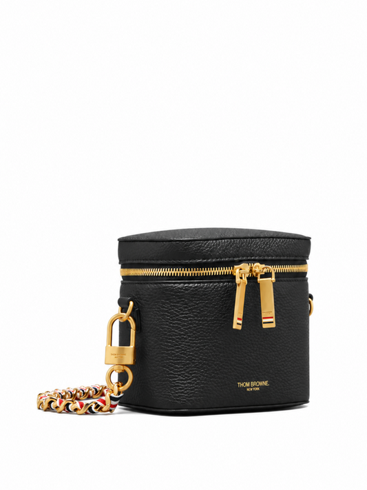 BOX POUCH W/ RWB WOVEN CHAIN IN SOFT PEBBLE GRAIN LEATHER