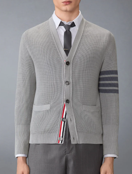 GARMENT DYE CARDIGAN STITCH V NECK CARDIGAN IN COTTON W/ TONAL 4 BAR STRIPE