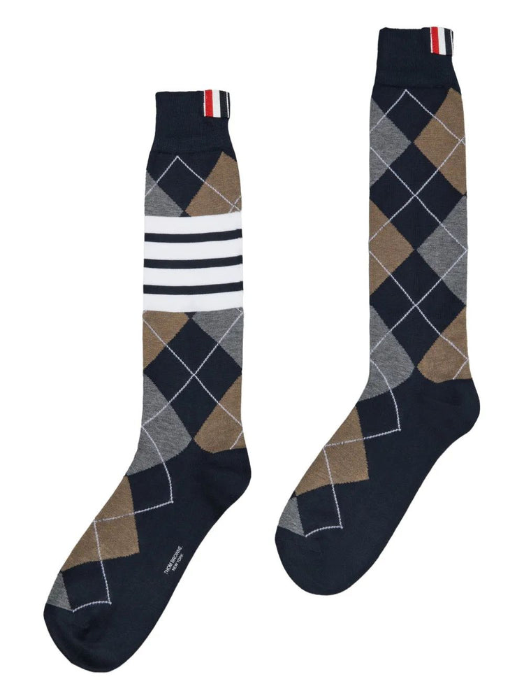 ARGYLE OVER THE CALF SOCKS W/ 4BAR IN COTTON