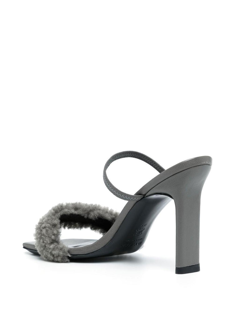 BY FAR shearling strap open toe heels