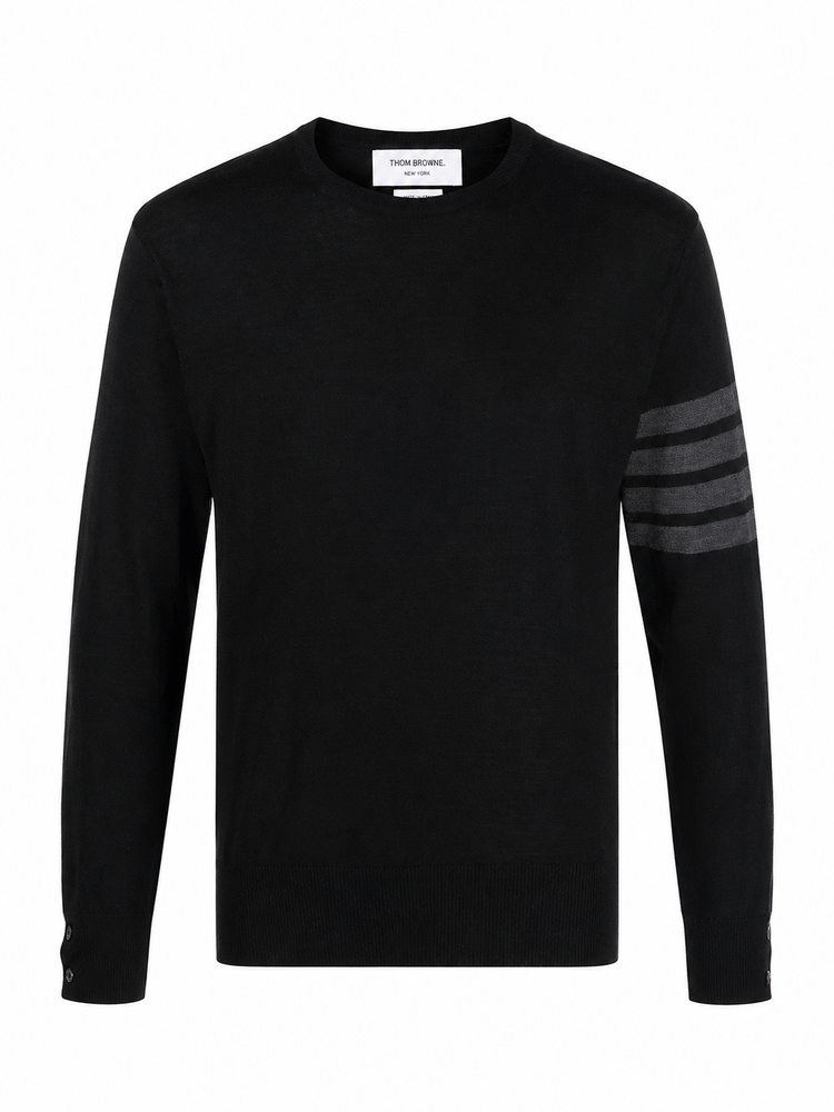 CLASSIC CREWNECK PULLOVER W/ BAR STRIPE IN FINE MERINO WOOL