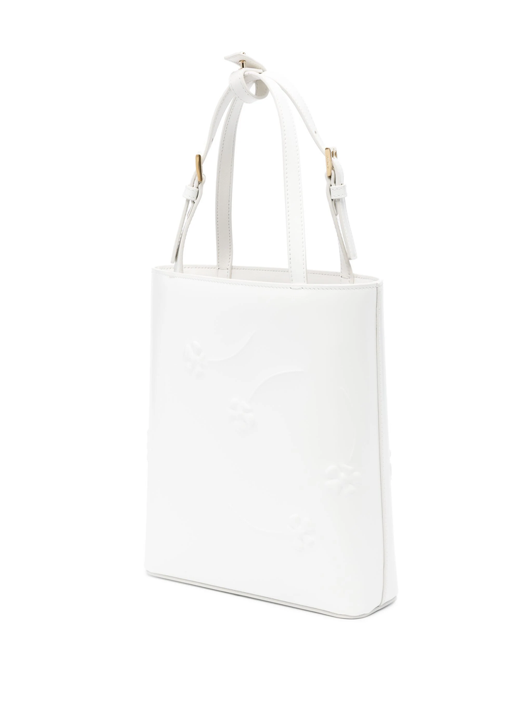 floral-embossed leather tote bag