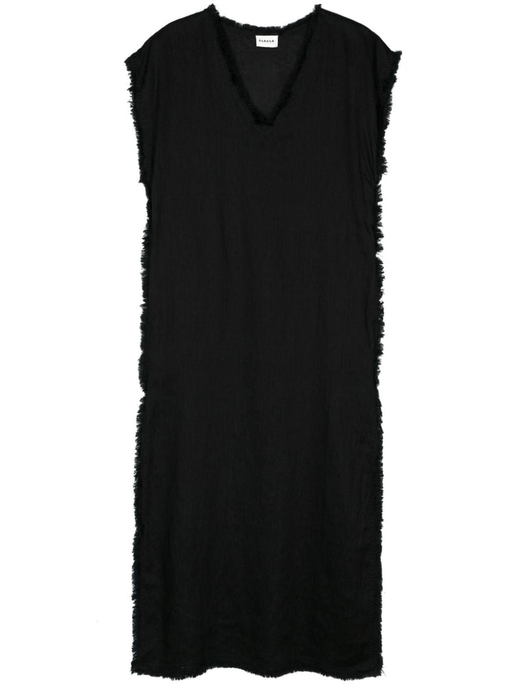frayed linen midi dress