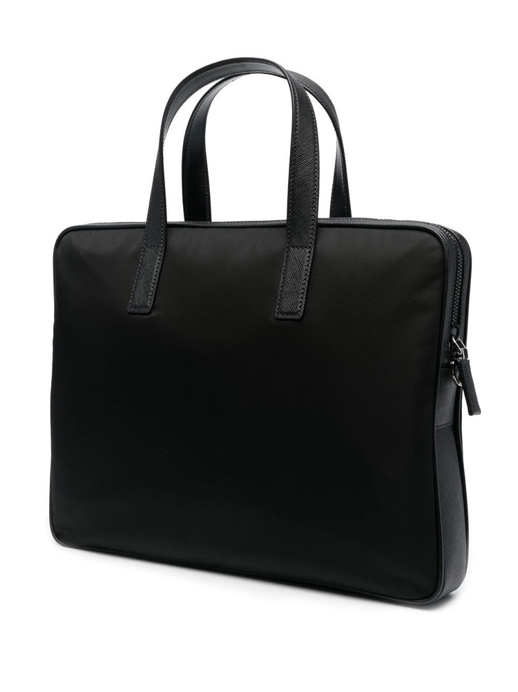 Re-Nylon leather-trimmed briefcase