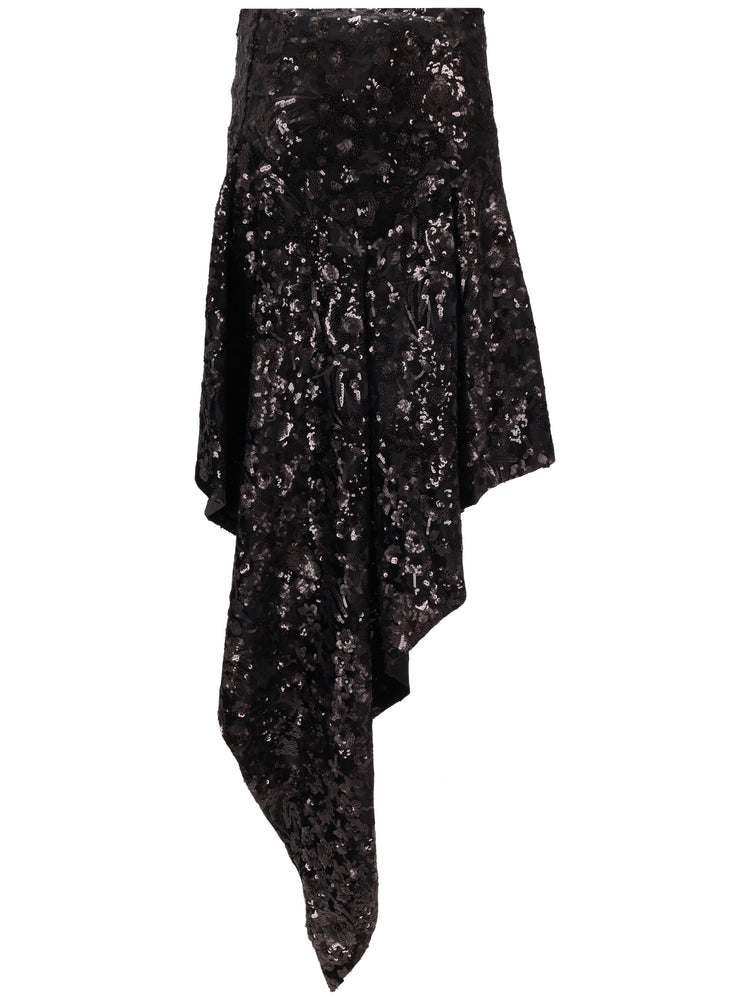 CASCATA SKIRT - Floral Sequin Embroidered Velvet
