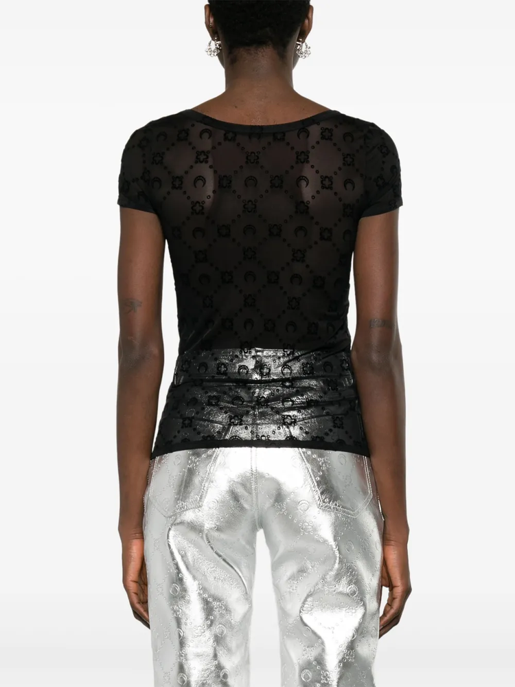 MOONOGRAM MESH FLOCK SS ROUNDNECK TOP