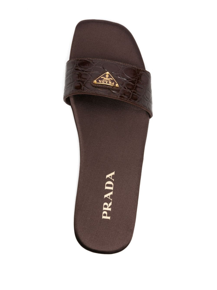 triangle-logo embossed-crocodile slides